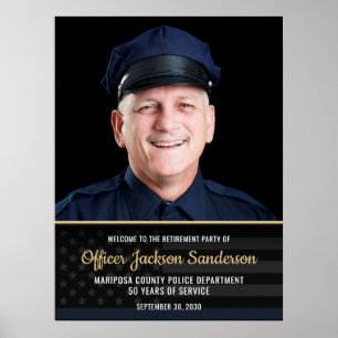 Police Retirement Blue Line Flag Photo Welcome Poster