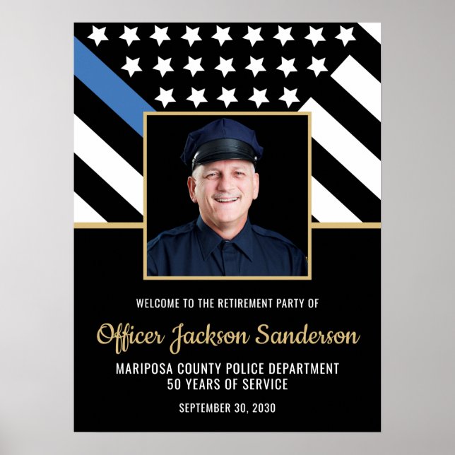 Police Retirement Blue Line Flag Photo Welcome Poster (Front)