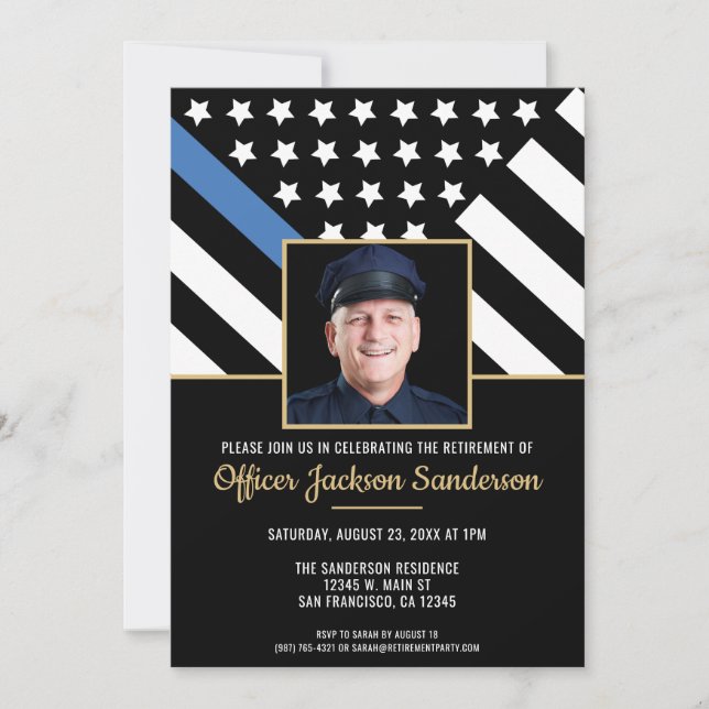 Police Retirement Blue Line Law Enforcement Photo Invitation (Front)