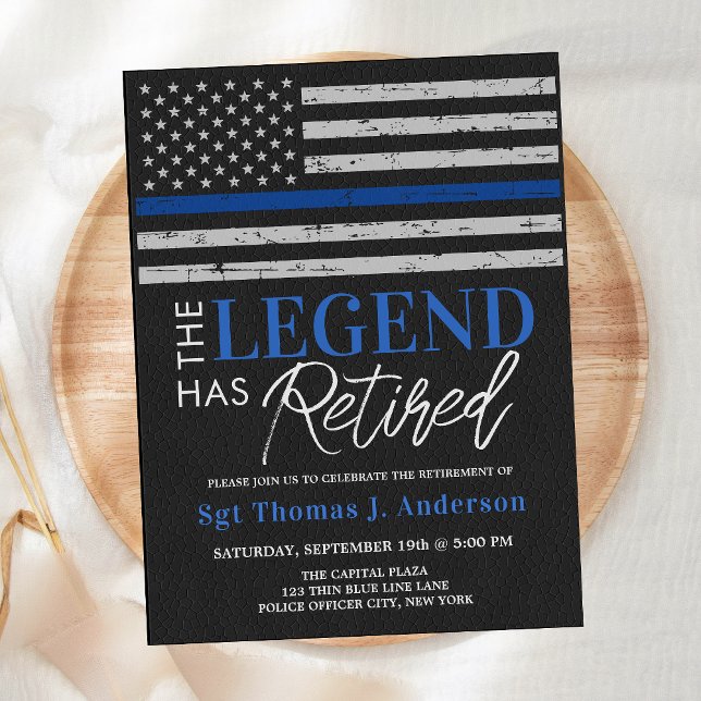 Police Retirement Custom Thin Blue Line Flag Party Invitation Postcard (Creator Uploaded)