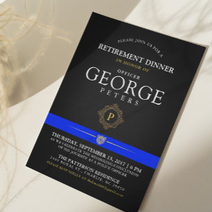 Police Retirement Dinner Monogram Black Invite