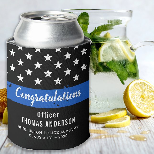 Police Retirement Graduation Party Thin Blue Line Can Cooler (Creator Uploaded)