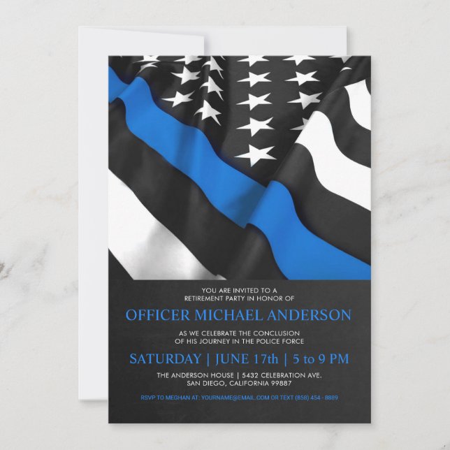 Police Retirement Invitations | USA Flag (Front)