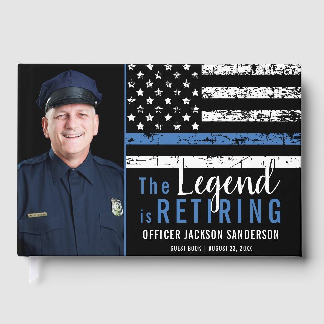 Police Retirement Law Enforcement Blue Line Photo Guest Book (Front)