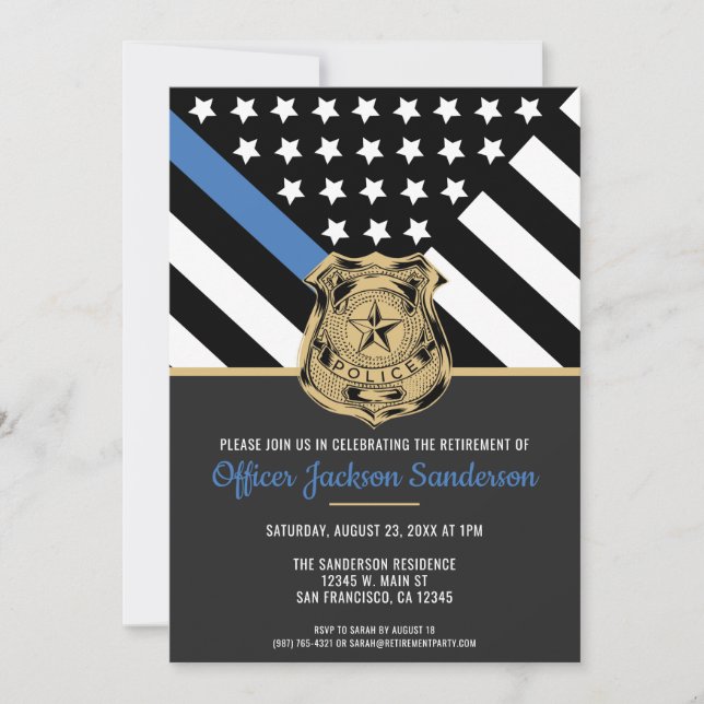 Police Retirement Law Enforcement Thin Blue Line Invitation (Front)