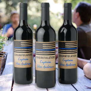 Police Retirement Law Enforcement Thin Blue Line Wine Label