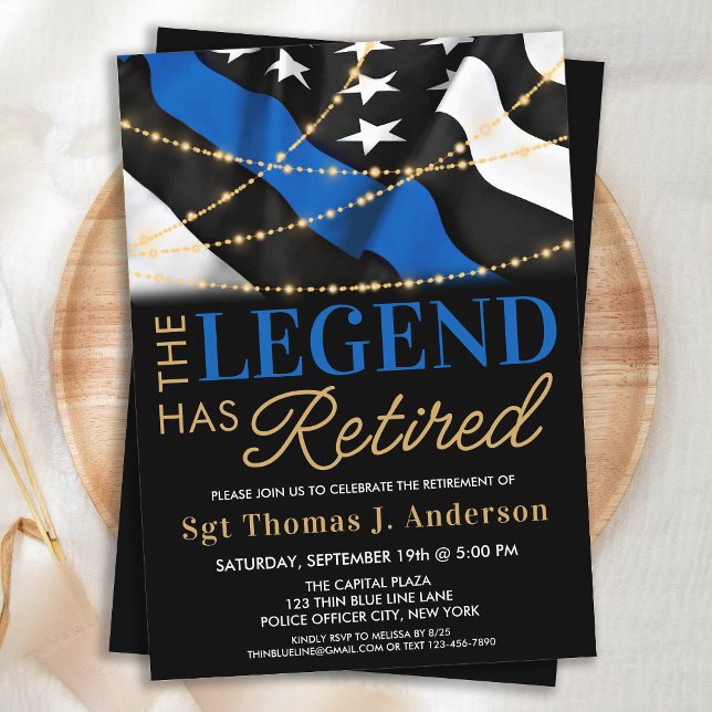 Police Retirement Legend Has Retired Blue Flag Invitation (Creator Uploaded)
