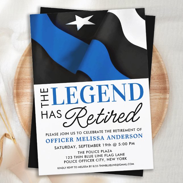 Police Retirement Party Blue American Flag Invitation (Creator Uploaded)