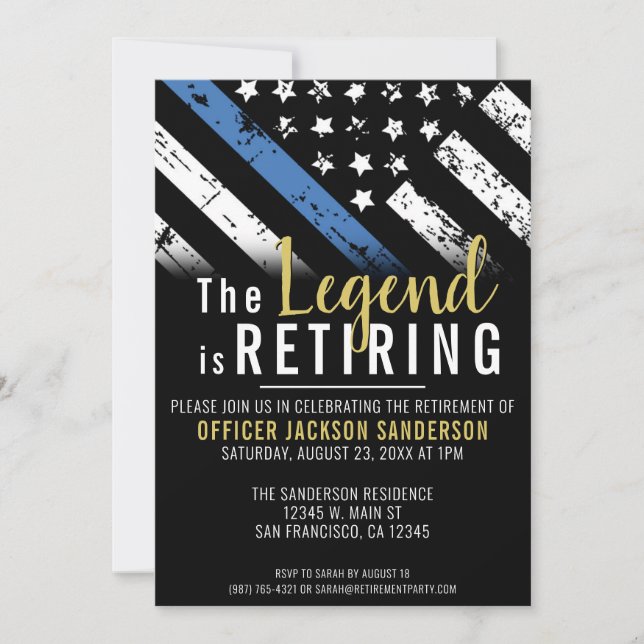 Police Retirement Party Blue Line Law Enforcement Invitation (Front)