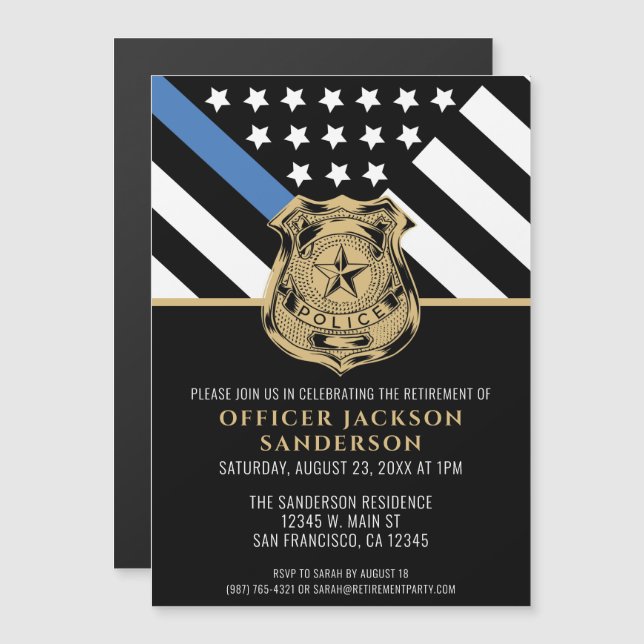 Police Retirement Party Blue Line Law Enforcement Magnetic Invitation (Front/Back)