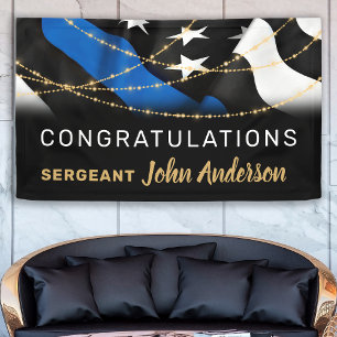 Police Retirement Party Gold Thin Blue Line Banner