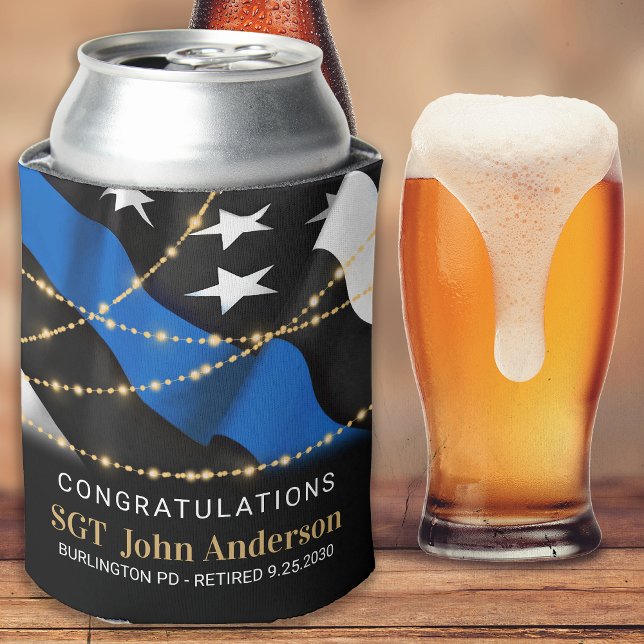 Police Retirement Party Gold Thin Blue line Can Cooler (Creator Uploaded)