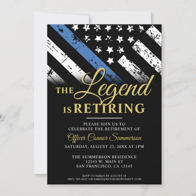 Police Retirement Party Law Enforcement Blue Line Invitation (Front)