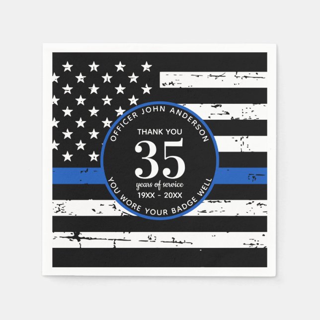 Police Retirement Party Law Enforcement Blue Line Napkin (Front)