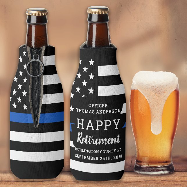 Police Retirement Party Personalise Thin Blue Line Bottle Cooler (Creator Uploaded)