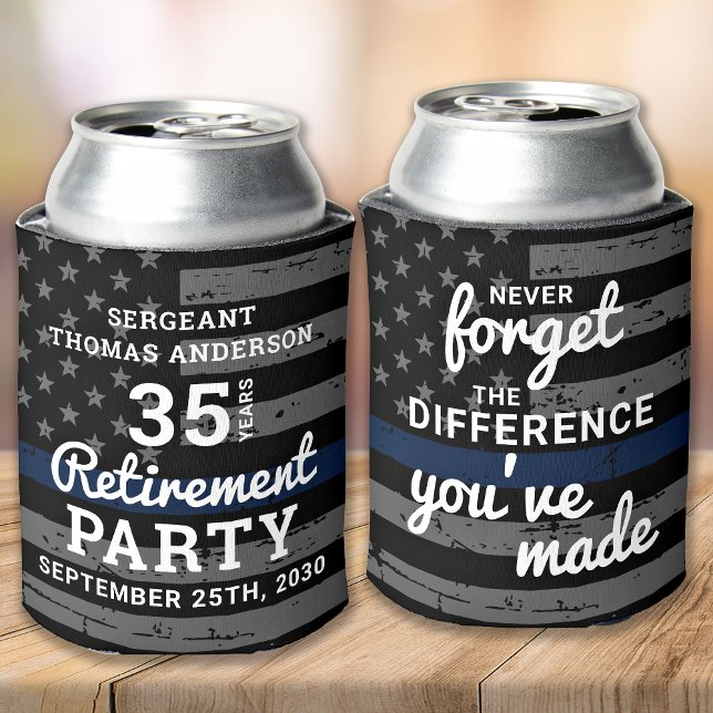 Police Retirement Party Personalize Thin Blue Line Can Cooler (Creator Uploaded)