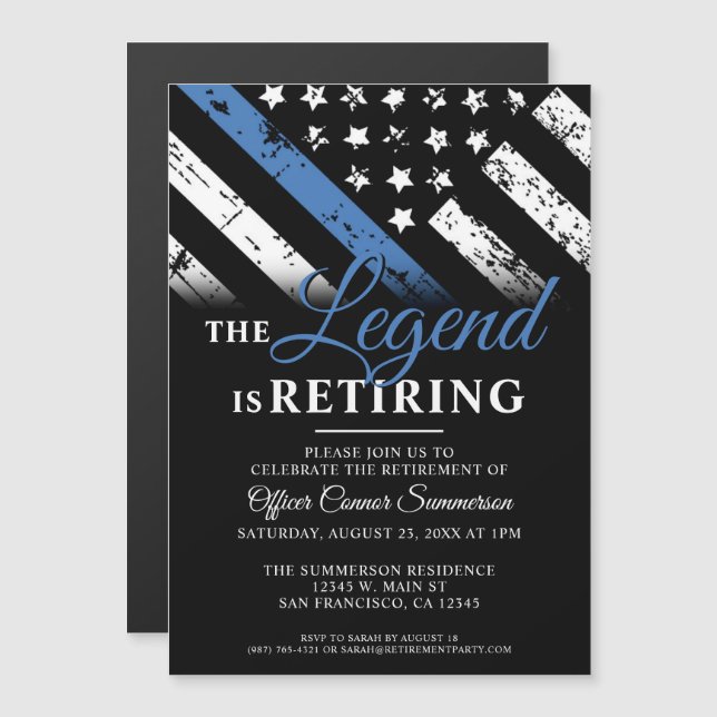 Police Retirement Party Retiring Law Enforcement Magnetic Invitation (Front/Back)