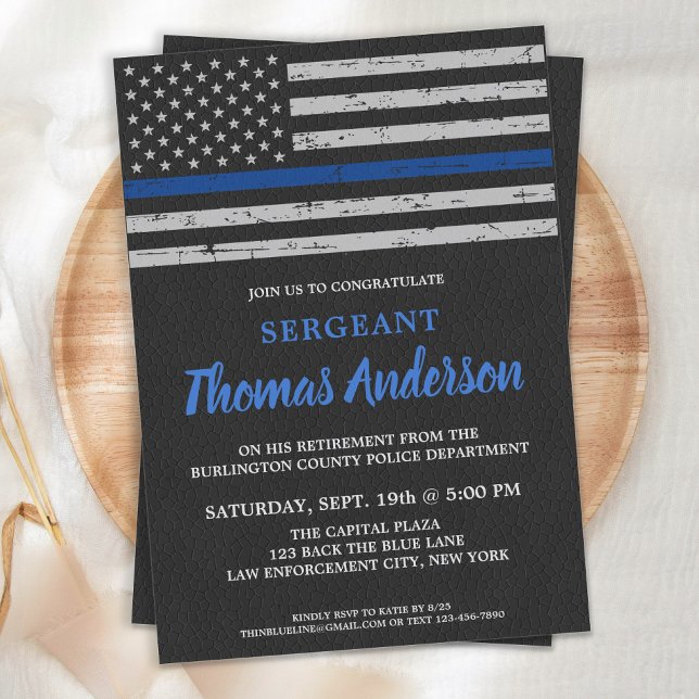 Police Retirement Party Thin Blue Line Flag Invitation (Creator Uploaded)