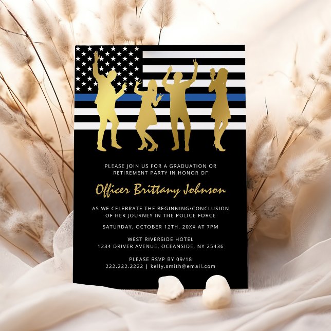 Police Retirement Party Thin Blue Line Invitation (Creator Uploaded)