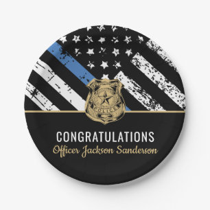 Police Retirement Party Thin Blue Line Paper Plate