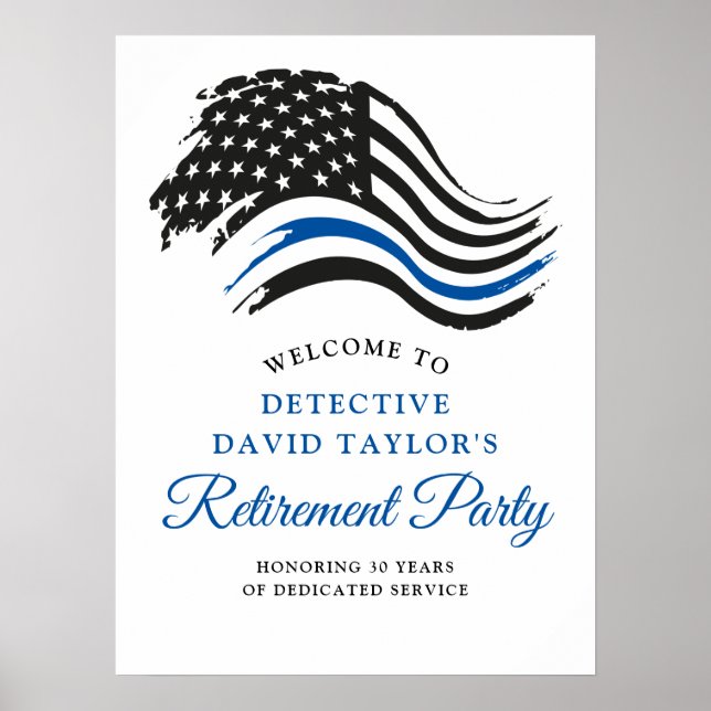 Police Retirement Party Thin Blue Line Welcome Poster (Front)