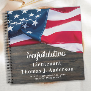 Police Retirement Personalised American Flag Guest Notebook