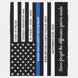 Police Retirement Personalised Thin Blue Line Flag Fleece Blanket