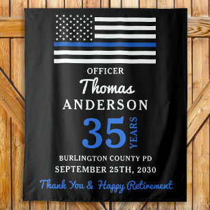 Police Retirement Personalised Thin Blue Line Flag Tapestry