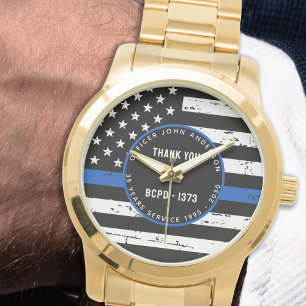 Police Retirement Personalised Thin Blue Line Flag Watch