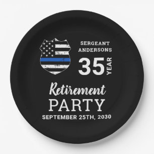 Police Retirement Personalised Thin Blue Line Paper Plate