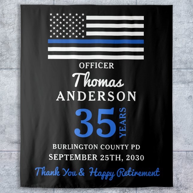 Police Retirement Personalised Thin Blue Line Tapestry (Creator Uploaded)
