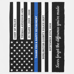 Police Retirement Personalized Thin Blue Line Flag Fleece Blanket