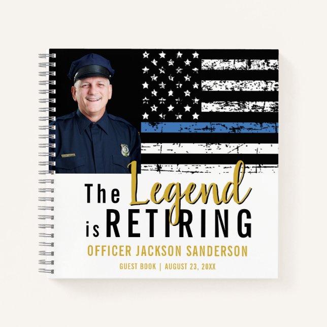 Police Retirement Photo Thin Blue Line Guest Book (Front)
