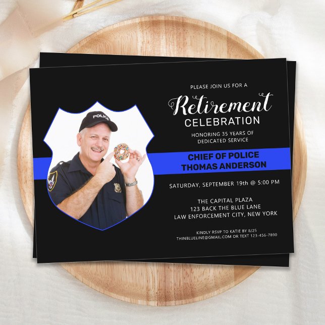 Police Retirement Photo Thin Blue Line Party  Announcement Postcard (Creator Uploaded)