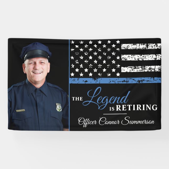Police Retirement Picture Thin Blue Line Photo Banner (Horizontal)