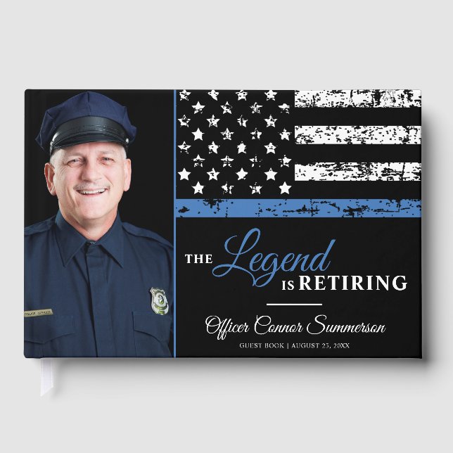 Police Retirement Picture Thin Blue Line Photo Guest Book (Front)