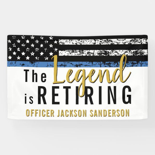 Police Retirement Thin Blue Line American Banner (Horizontal)