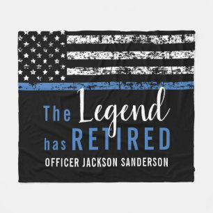 Police Retirement Thin Blue Line American Flag Fleece Blanket