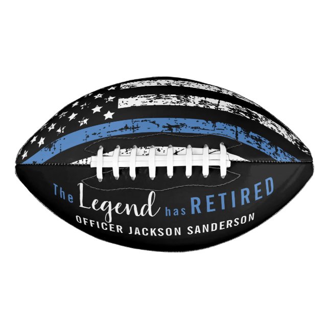 Police Retirement Thin Blue Line American Flag Football (Front)