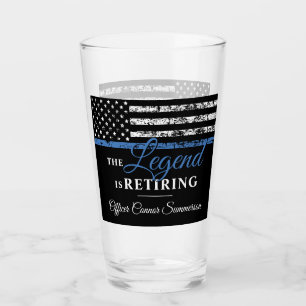 Police Retirement Thin Blue Line American Flag Glass