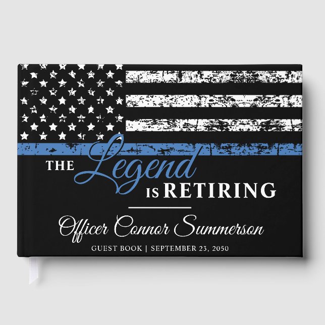 Police Retirement Thin Blue Line American Flag Guest Book (Front)