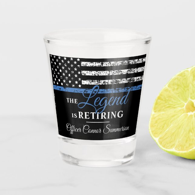 Police Retirement Thin Blue Line American Flag Shot Glass (Front)