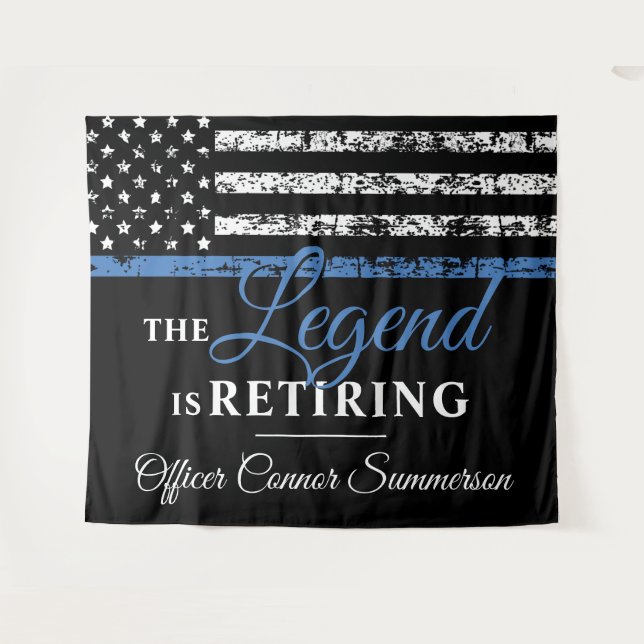 Police Retirement Thin Blue Line American Flag Tapestry (Front (Horizontal))