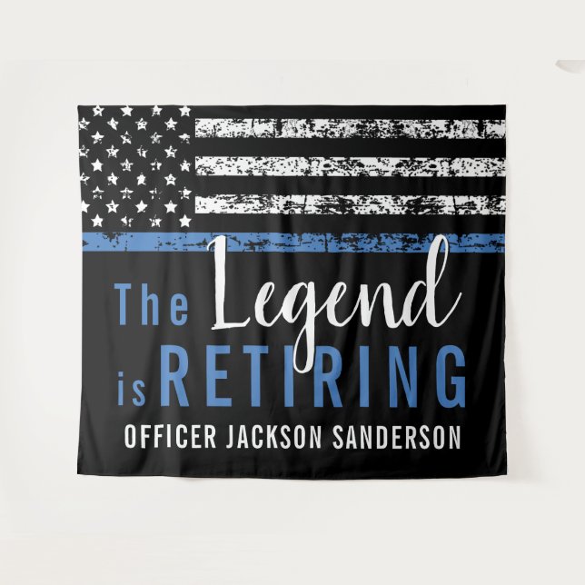 Police Retirement Thin Blue Line American Flag Tapestry (Front (Horizontal))