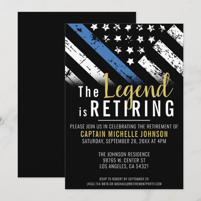 Police Retirement Thin Blue Line Flag Enforcement Invitation (Front/Back)