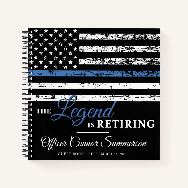 Police Retirement Thin Blue Line Flag Guest Notebook (Front)