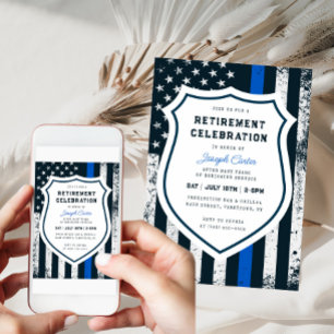 Police Retirement Thin Blue Line Flag Invitation