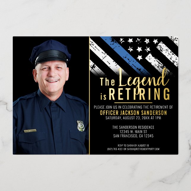 Police Retirement Thin Blue Line Flag Photo (Front)