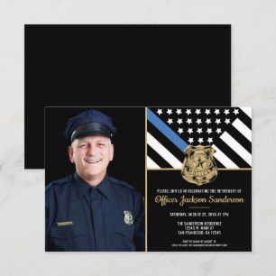 Police Retirement Thin Blue Line Flag Photo Invitation