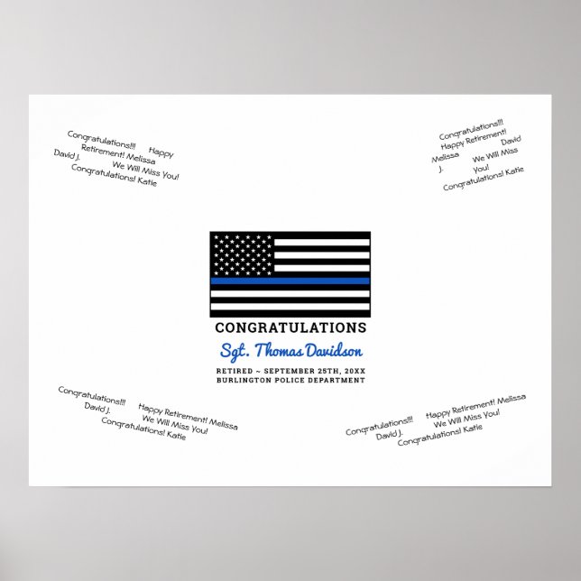 Police Retirement Thin Blue Line Guest Book Poster (Front)